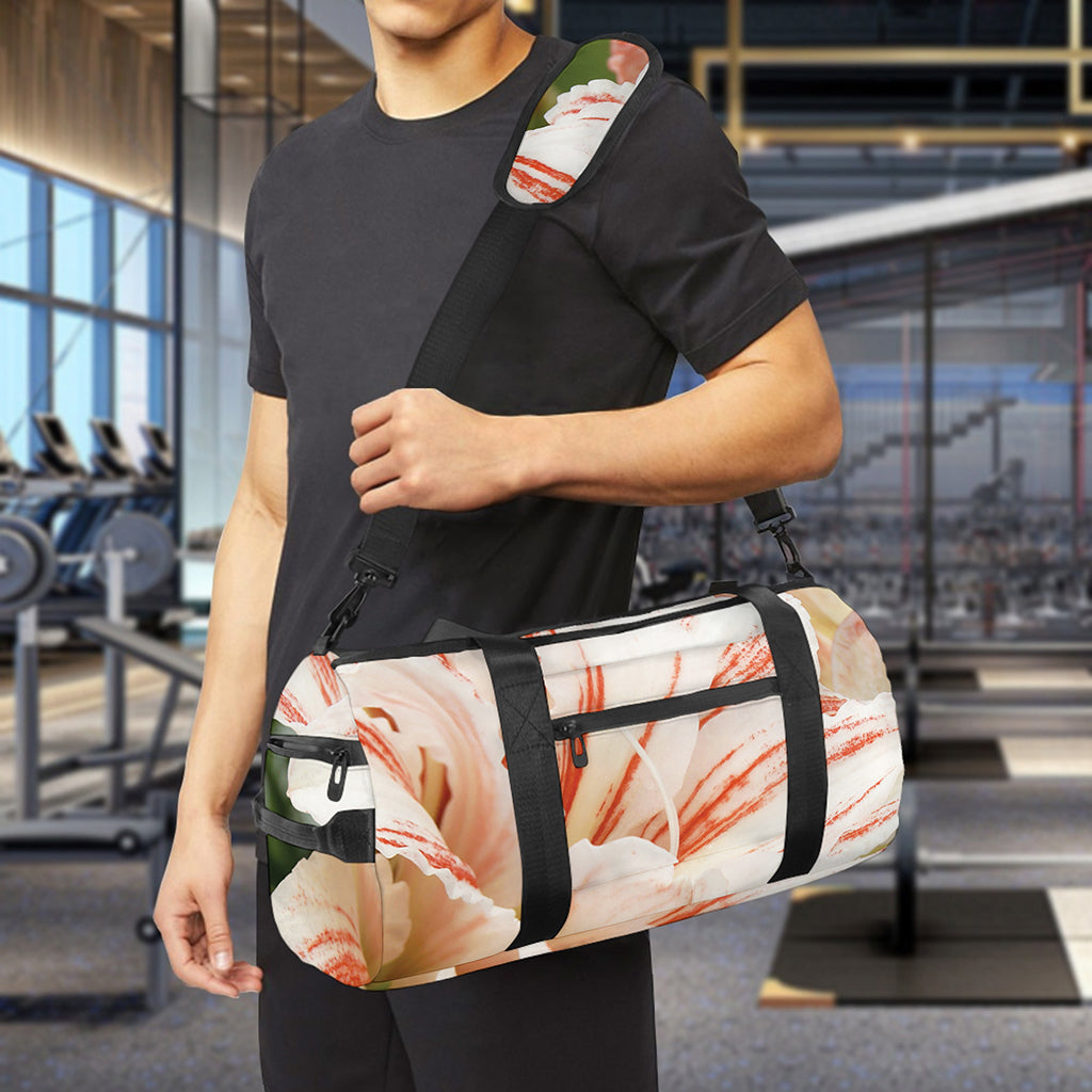 White And Pink Amaryllis Print Gym Bag