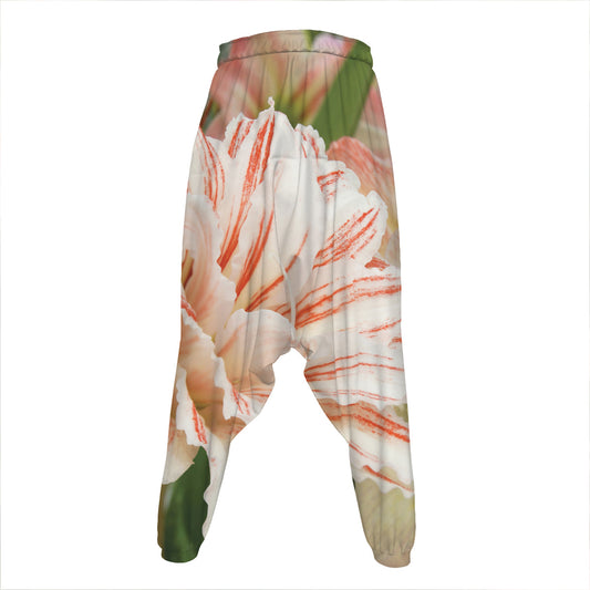 White And Pink Amaryllis Print Hammer Pants