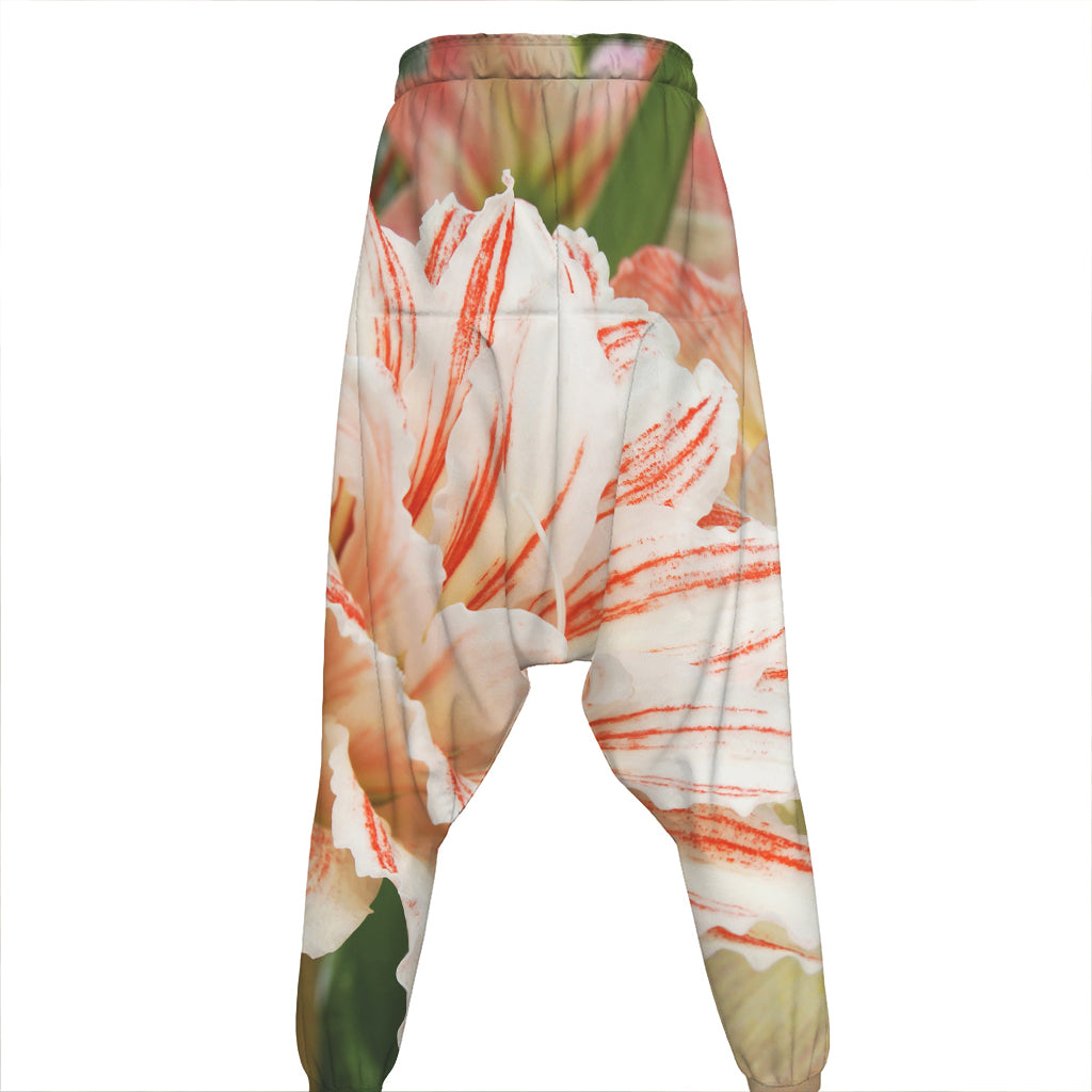White And Pink Amaryllis Print Hammer Pants