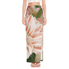 White And Pink Amaryllis Print High Slit Maxi Skirt