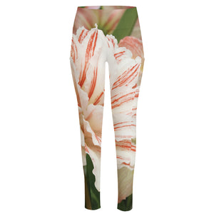 White And Pink Amaryllis Print High-Waisted Pocket Leggings