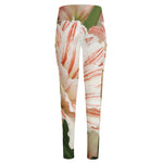 White And Pink Amaryllis Print High-Waisted Pocket Leggings