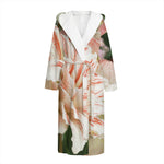 White And Pink Amaryllis Print Hooded Bathrobe