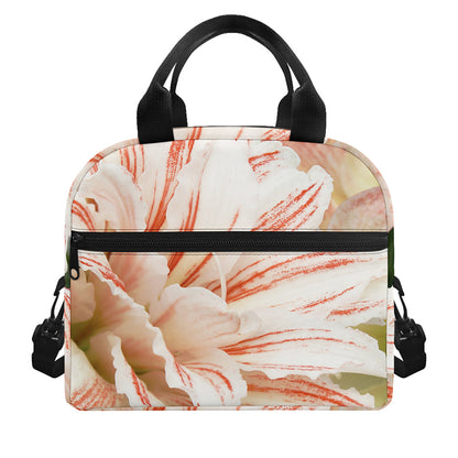 White And Pink Amaryllis Print Insulated Lunch Bag