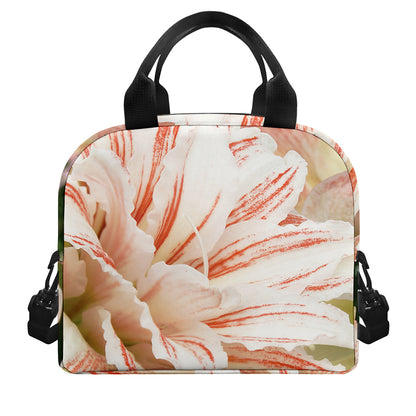 White And Pink Amaryllis Print Insulated Lunch Bag