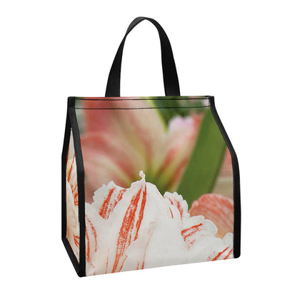 White And Pink Amaryllis Print Insulated Lunch Tote