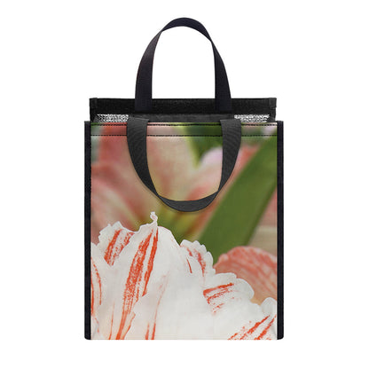 White And Pink Amaryllis Print Insulated Lunch Tote