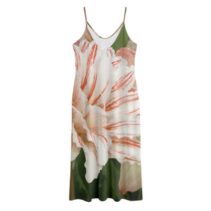 White And Pink Amaryllis Print Jersey Midi Cami Dress