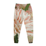 White And Pink Amaryllis Print Jogger Pants
