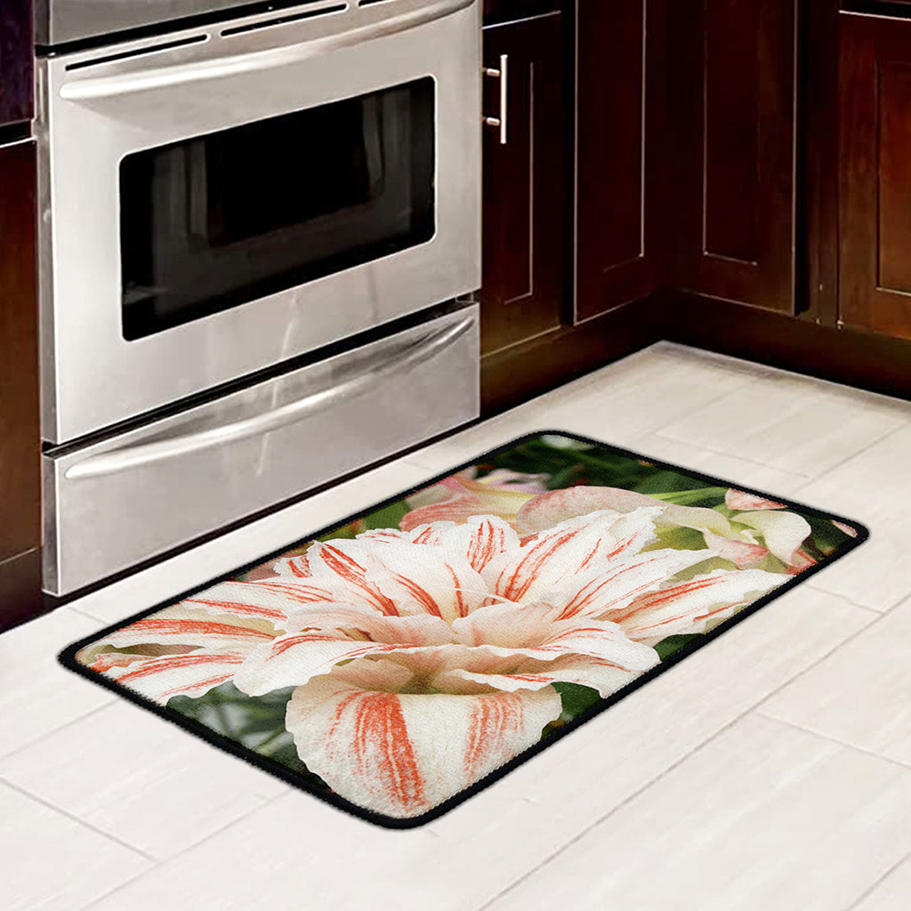 White And Pink Amaryllis Print Kitchen Mat