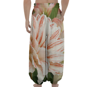 White And Pink Amaryllis Print Lantern Pants