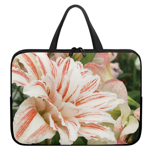 White And Pink Amaryllis Print Laptop Sleeve With Handle