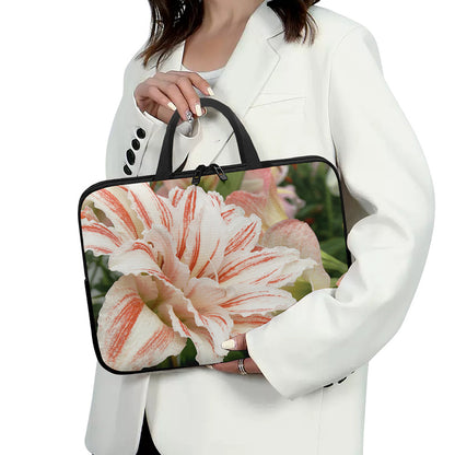 White And Pink Amaryllis Print Laptop Sleeve With Handle