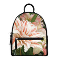 White And Pink Amaryllis Print Leather Backpack