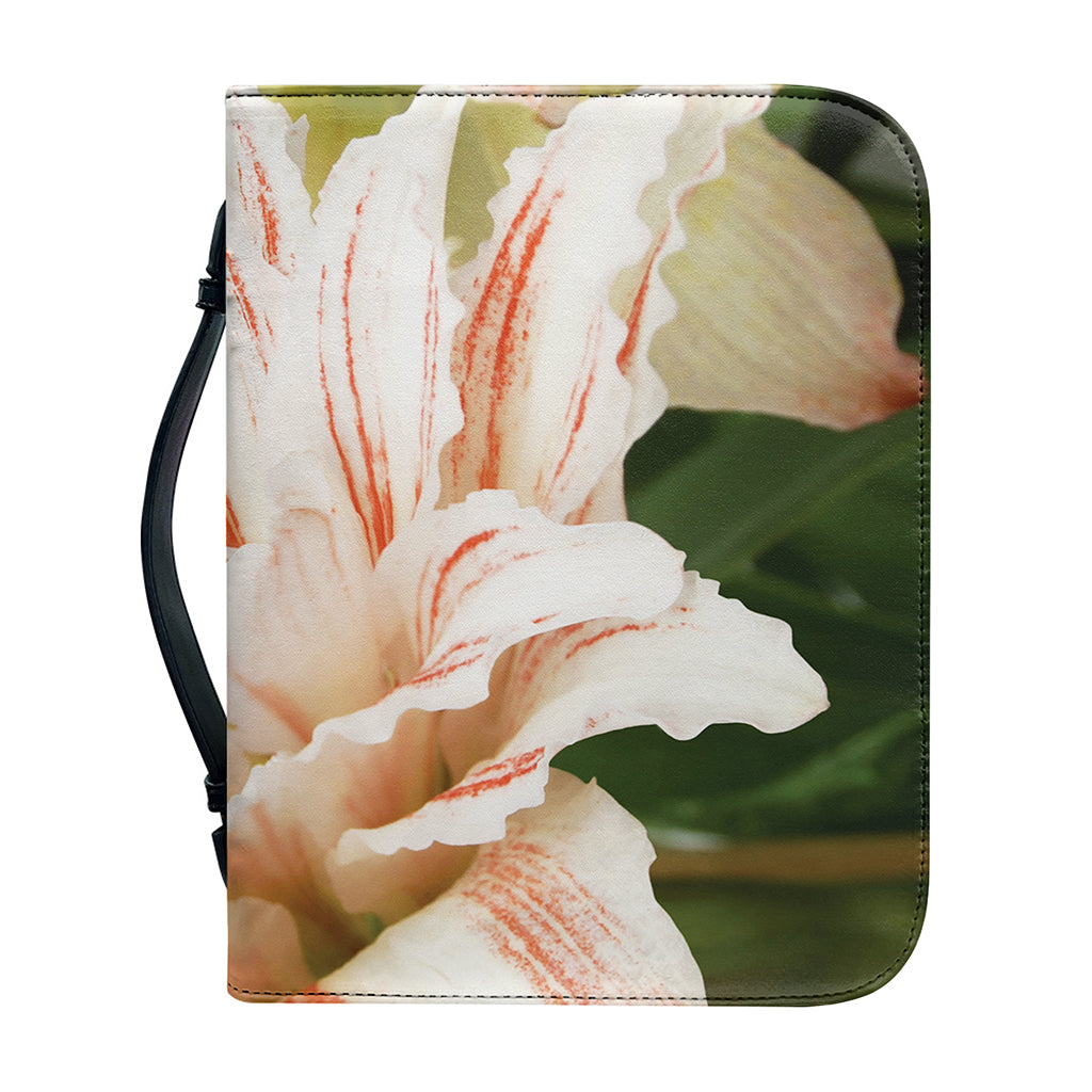 White And Pink Amaryllis Print Leather Bible Cover