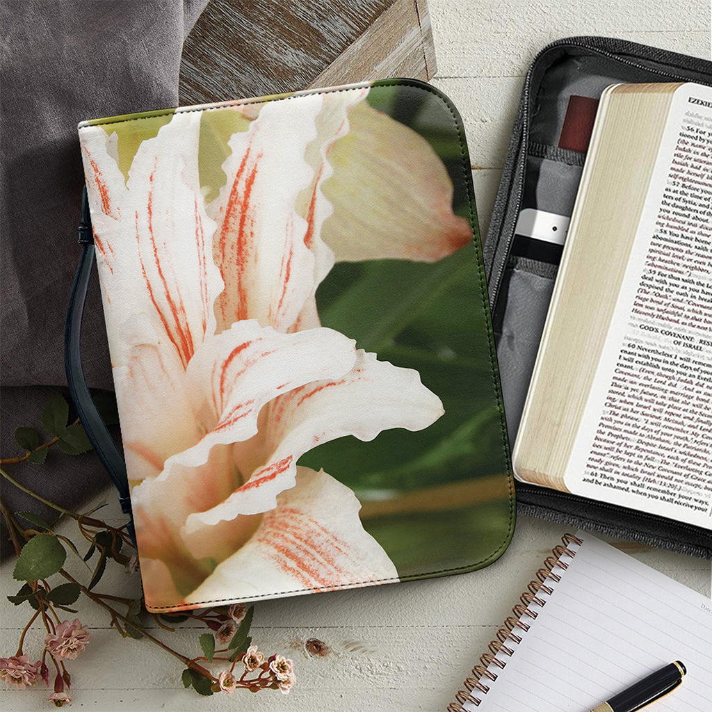 White And Pink Amaryllis Print Leather Bible Cover