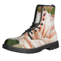 White And Pink Amaryllis Print Lace-Up Boots