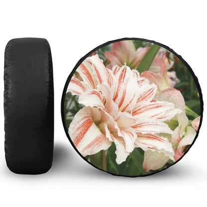 White And Pink Amaryllis Print Leather Spare Tire Cover