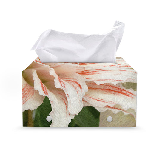 White And Pink Amaryllis Print Leather Tissue Box Cover