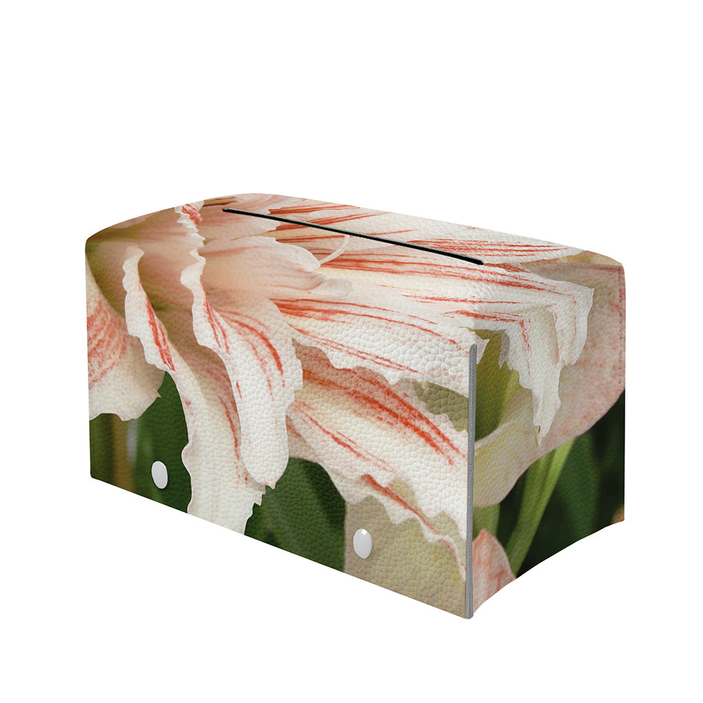 White And Pink Amaryllis Print Leather Tissue Box Cover