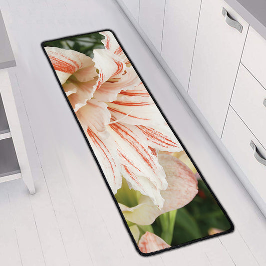 White And Pink Amaryllis Print Long Kitchen Mat