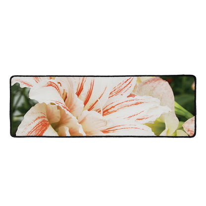 White And Pink Amaryllis Print Long Kitchen Mat