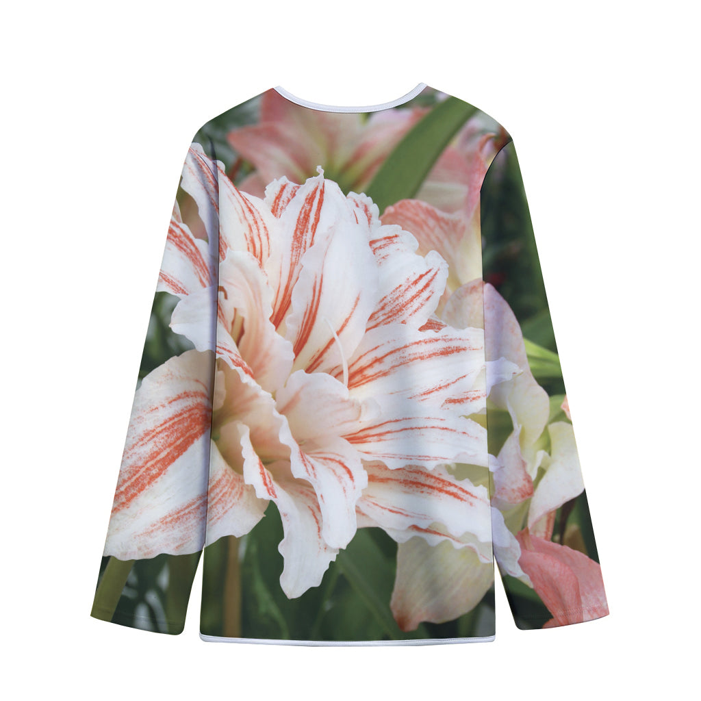 White And Pink Amaryllis Print Long Sleeve Short Coat