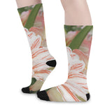 White And Pink Amaryllis Print Long Socks