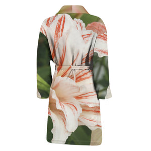 White And Pink Amaryllis Print Men's Bathrobe