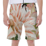 White And Pink Amaryllis Print Men's Beach Shorts