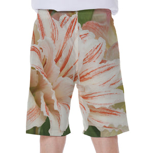 White And Pink Amaryllis Print Men's Beach Shorts