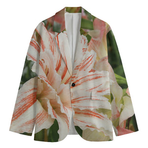 White And Pink Amaryllis Print Men's Blazer