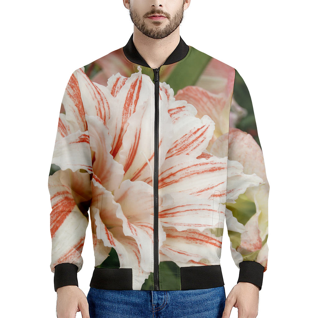 White And Pink Amaryllis Print Men's Bomber Jacket