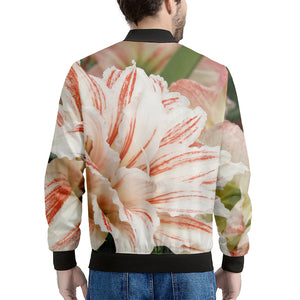 White And Pink Amaryllis Print Men's Bomber Jacket