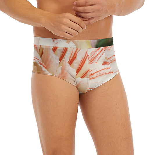 White And Pink Amaryllis Print Men's Briefs