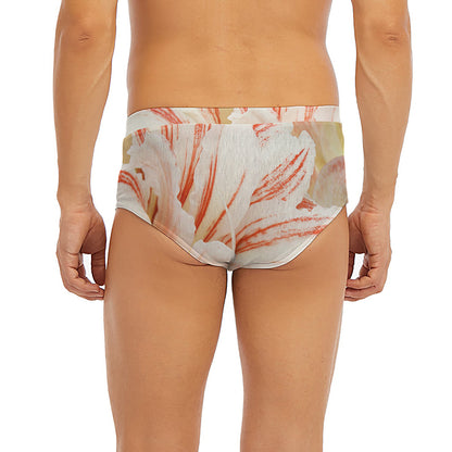 White And Pink Amaryllis Print Men's Briefs