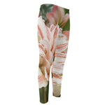 White And Pink Amaryllis Print Men's Compression Pants