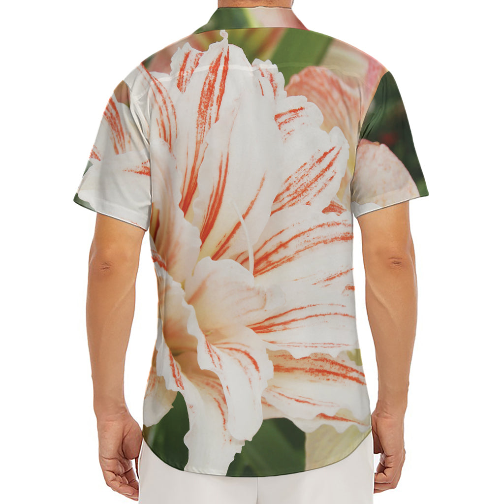 White And Pink Amaryllis Print Men's Deep V-Neck Shirt