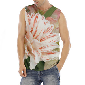 White And Pink Amaryllis Print Men's Fitness Tank Top