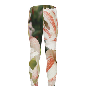 White And Pink Amaryllis Print Men's leggings