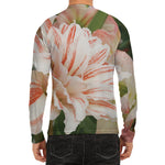 White And Pink Amaryllis Print Men's Long Sleeve Rash Guard