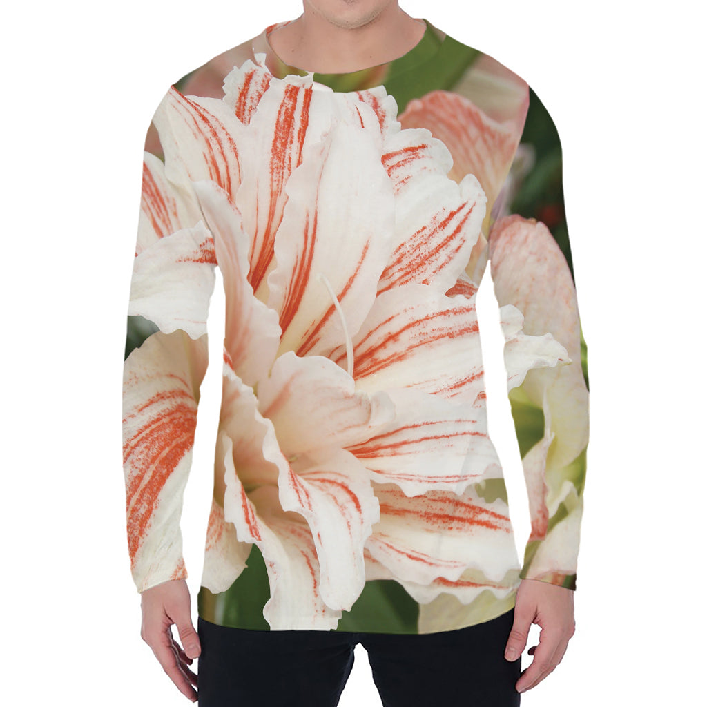 White And Pink Amaryllis Print Men's Long Sleeve T-Shirt