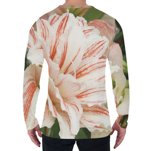 White And Pink Amaryllis Print Men's Long Sleeve T-Shirt