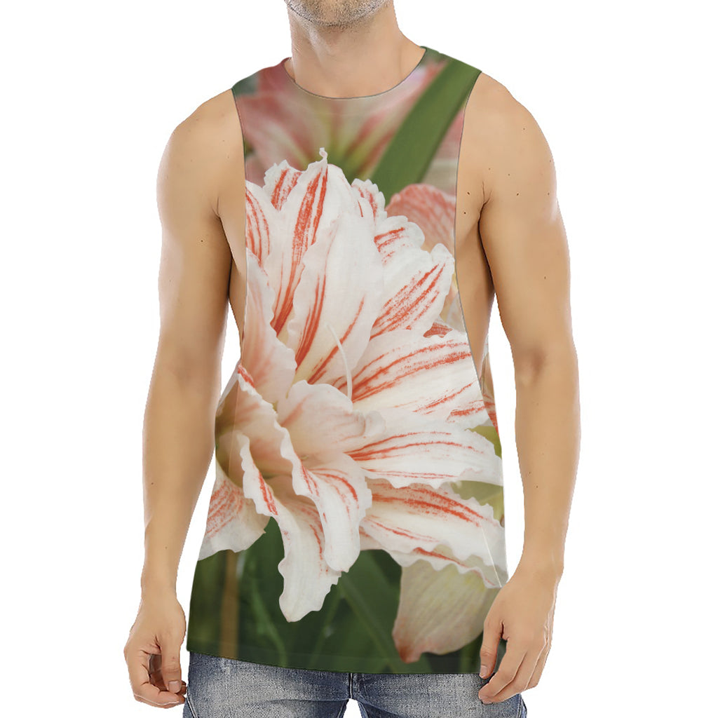 White And Pink Amaryllis Print Men's Muscle Tank Top