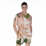 White And Pink Amaryllis Print Men's Rompers