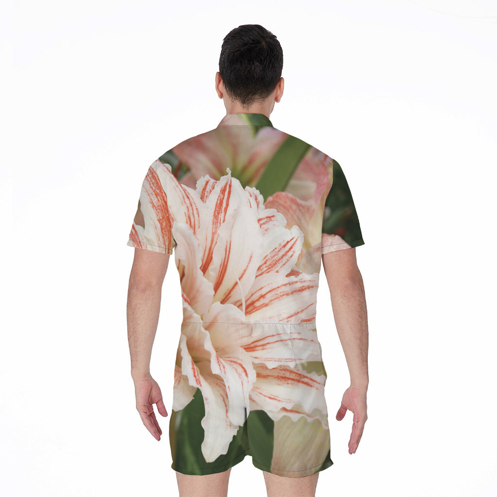 White And Pink Amaryllis Print Men's Rompers