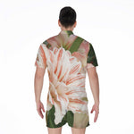 White And Pink Amaryllis Print Men's Rompers