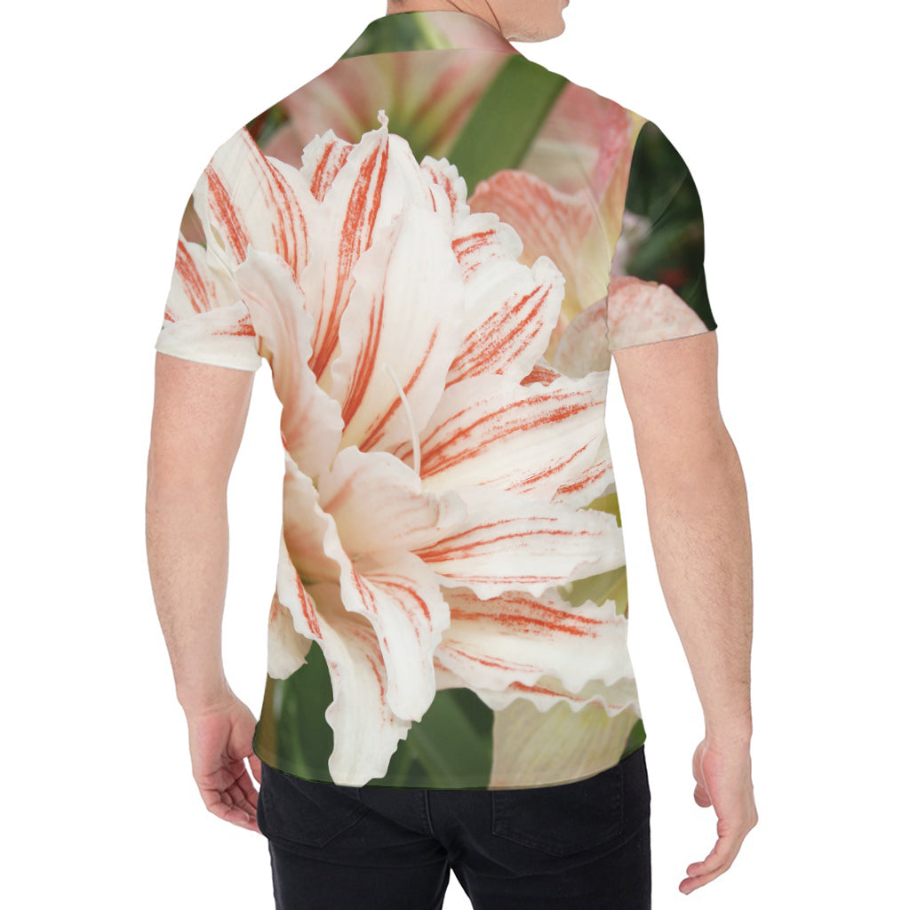 White And Pink Amaryllis Print Men's Shirt