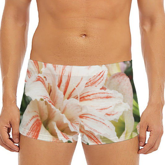 White And Pink Amaryllis Print Men's Short Boxer Briefs