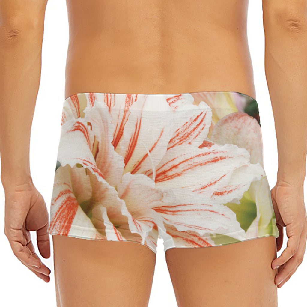White And Pink Amaryllis Print Men's Short Boxer Briefs